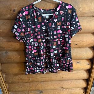 v-neck scrub top Valentine’s Day XL